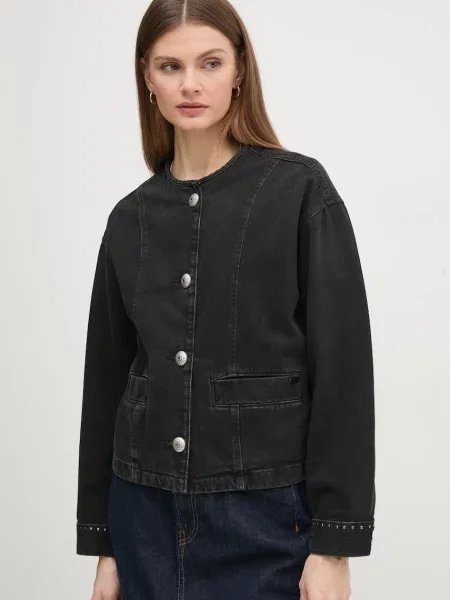 Pepe Jeans geaca jeans DAENA STUD femei de tranzitie oversize negru