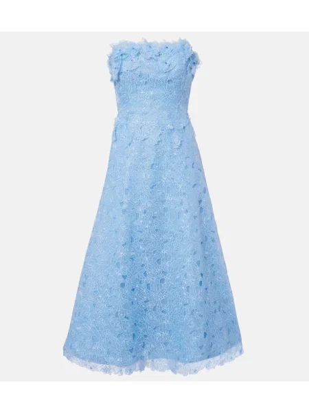 Rochie de cocktail Costarellos cu broderie din organza albastru