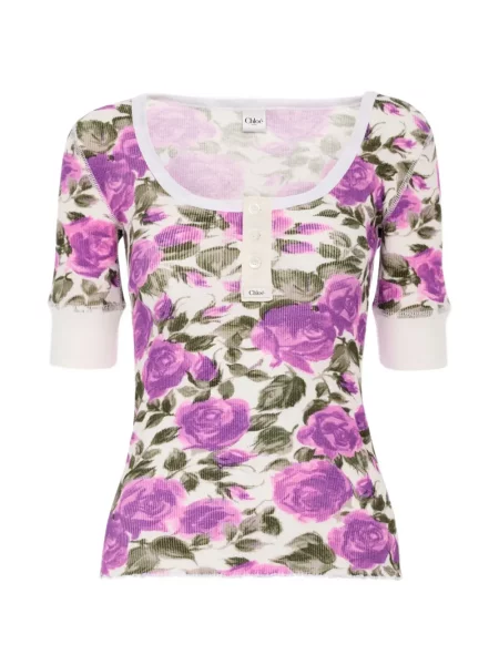 Tricou Chloé cu model floral alb