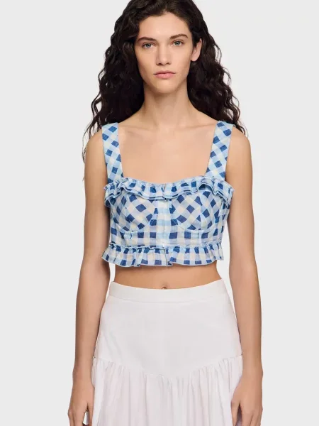 Лляний картатий топ Sandro білий