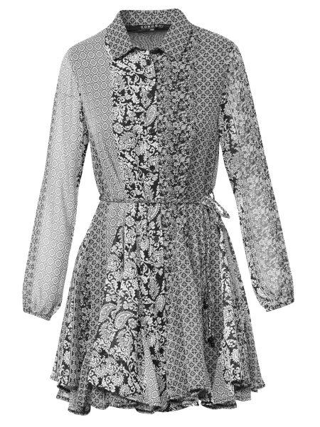 KOROSHI Rochie tip bluză gri / negru alb