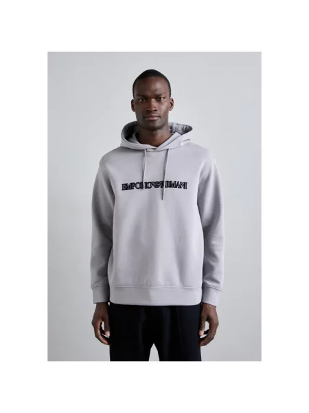 Bluza z kapturem Emporio Armani z kapturem z nadrukiem szara