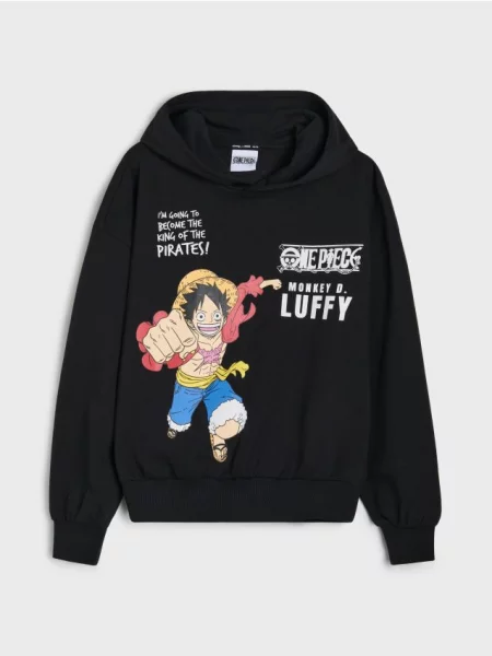 Sinsay Oversize mikina s kapucí s potiskem One Piece černá