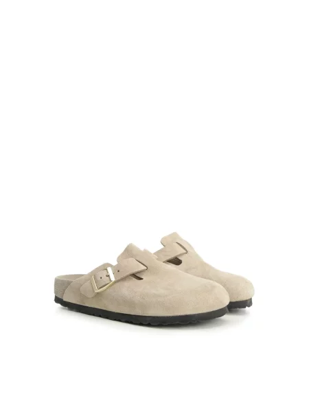 Birkenstock klapki zamszowe Boston EXQ LEVE beżowe