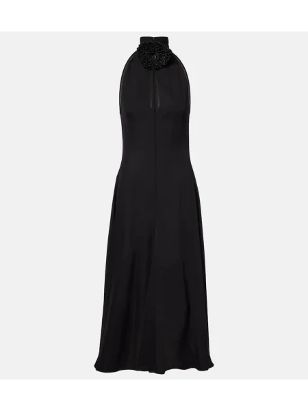 Rochie midi Alaïa cu model floral până la genunchi cu gât halter negru