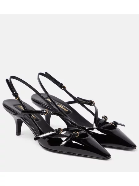 Usnjene lakirane salonarji Miu Miu z odprtimi petami črna