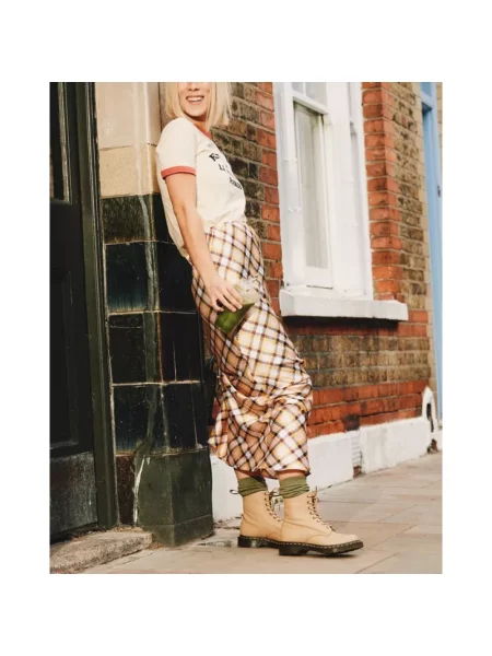 Botki Dr. Martens skórzane beżowe