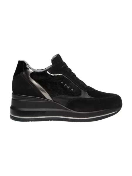 Sneakersy Nerogiardini skórzane na koturnie czarne