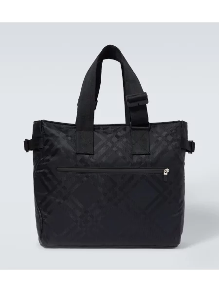 Geantă Burberry în carouri din jacard negru