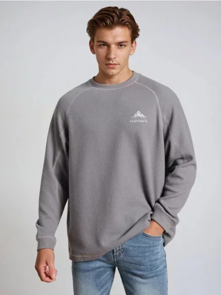 Sinsay Prążkowana bluza crewneck szary