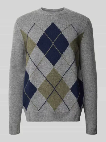 Sweter z dzianiny o kroju regular fit ze wzorem w kratę Christian Berg Men