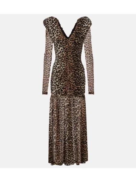 Rochie maxi Ganni cu imagine cu model leopard de costum maro