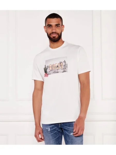 GUESS Tricou CACTUS GARDEN alb