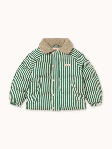 Tinycottons Dětská bunda GREEN STRIPES PADDED JACKET zelená