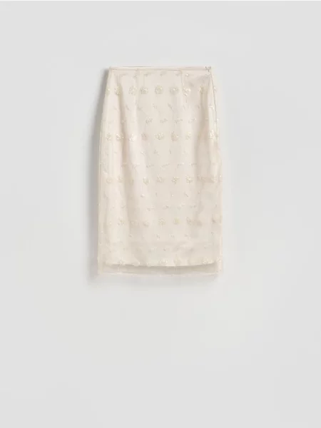 Reserved Spódnica midi z cekinami złamana biel