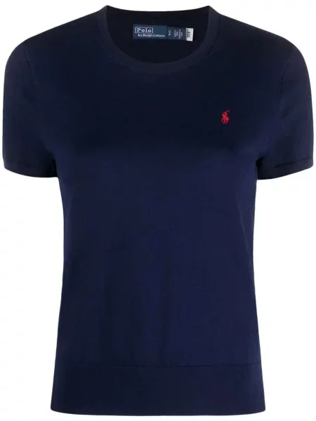 Μακρύς λινή μπλούζα Polo Ralph Lauren με κέντημα καφέ