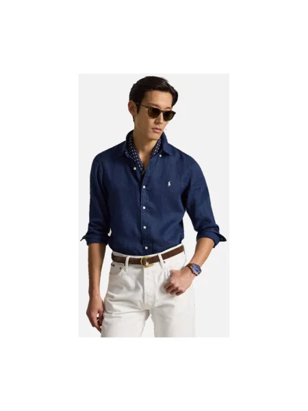 Lniana koszula Polo Ralph Lauren niebieska