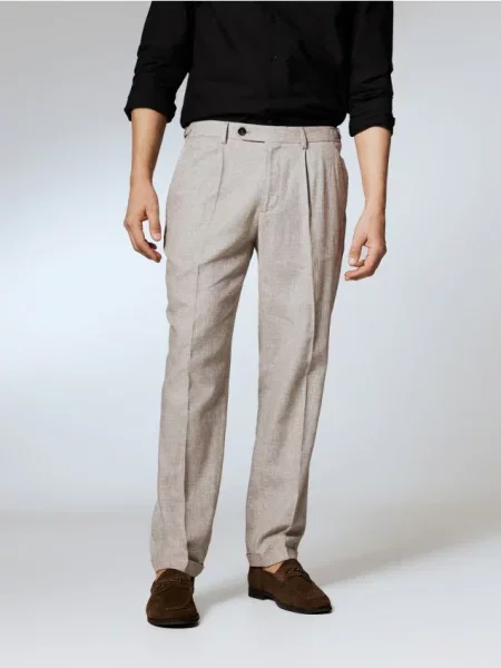 Reserved Spodnie chino slim z lnem beżowy