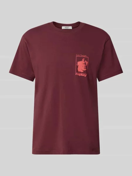 T-shirt z nadrukiem z motywem i okrągłym dekoltem Replay niebieska