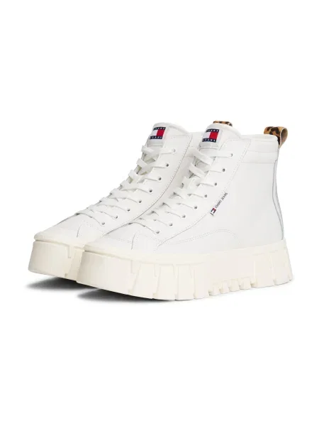 Kožené tenisky Tommy Jeans TJW VULC FLATFORM LEOPARD biela