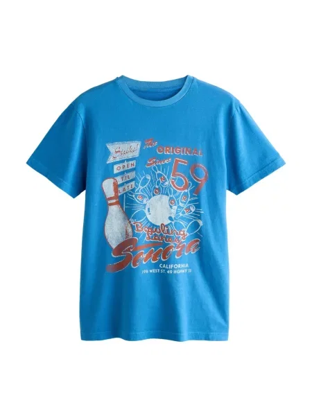 Next Tricou azur / maro coniac / murdar alb