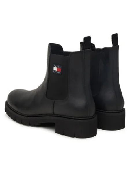Tommy Jeans Členková obuv s elastickým prvkom Tjw Chelsea Leather Boot čierna