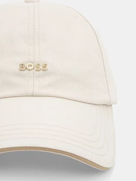BOSS czapka z daszkiem beżowy z aplikacją biała