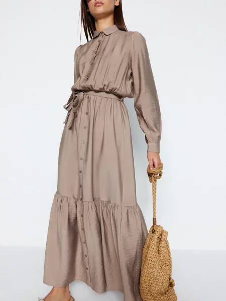 Sukienka koszulowa Trendyol norki brązowa