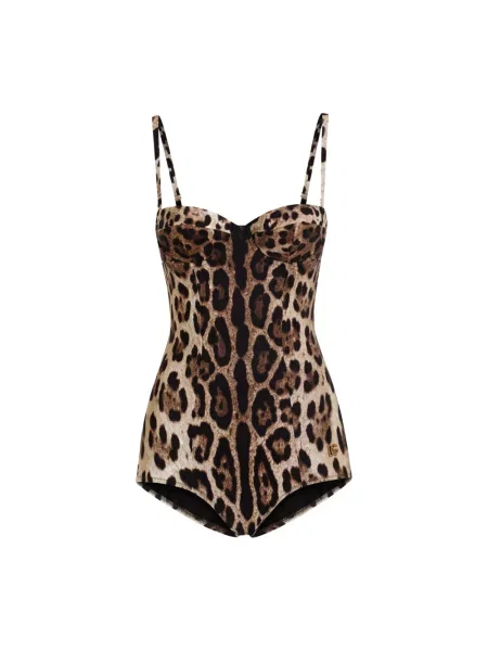 Stroj jednoczęściowy Dolce And Gabbana w panterkę ze spandexu brązowy