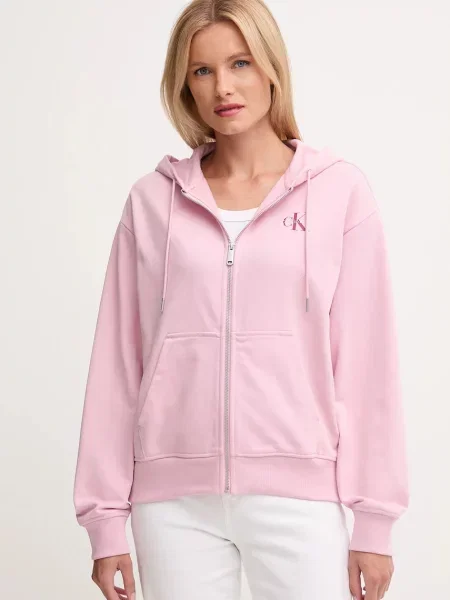 Calvin Klein Jeans bluza z kapturem z nadrukiem różowy