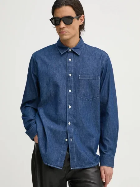 Дънкова риза Theory мъжка със стандартна кройка с класическа яка тъмносиньо