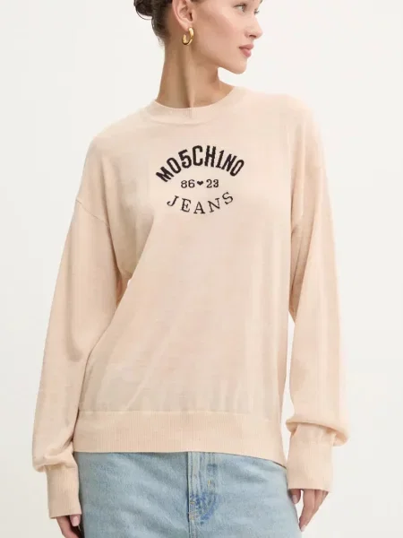 Moschino Jeans gyapjú pulóver bézs