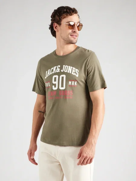 JACK & JONES Majica JJETHAN svetlo siva / oliva / grenada črna