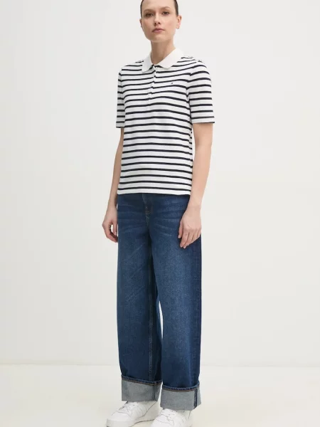 Tommy Hilfiger polo majica z bombažem bela