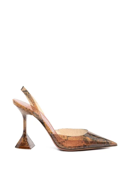 Pantofi cu toc Amina Muaddi cu model piele de șarpe maro