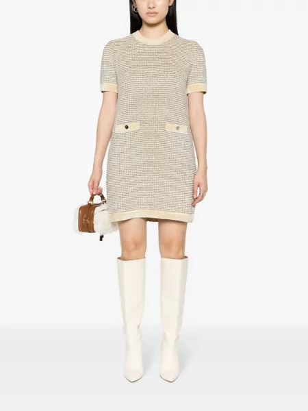 Kostiumas midi suknelė Tory Burch velvetinė iki kelių geltona