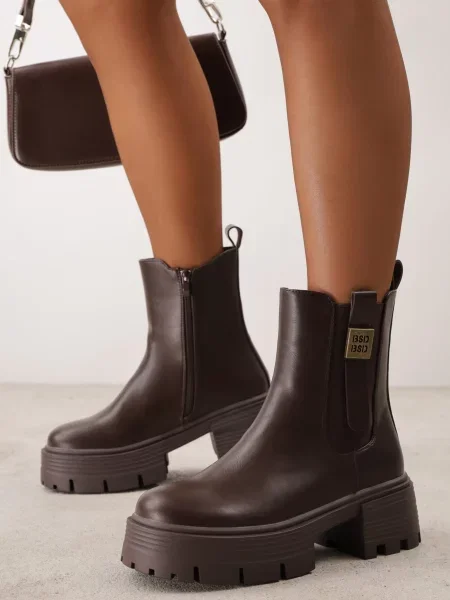Botine chelsea Basida cu toc jos maro