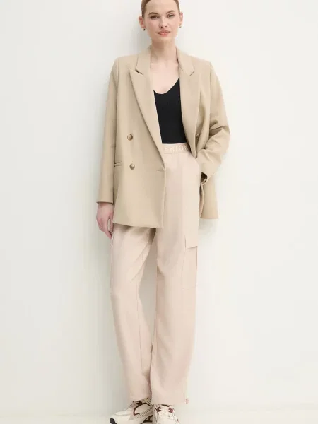 Marc Aurel spodnie proste high waist beżowy