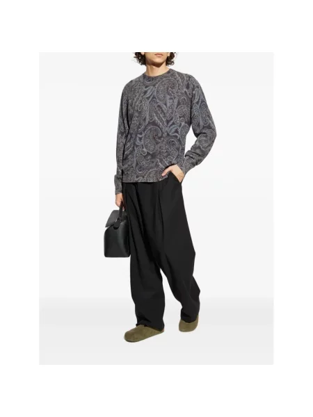 Sweter Etro wełniany z nadrukiem z wzorem paisley szary