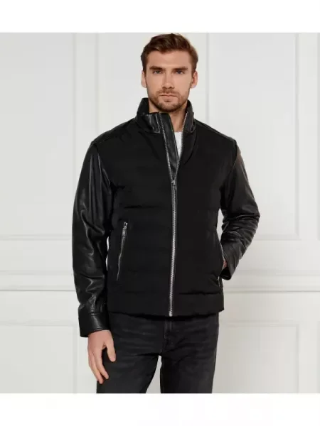 BOSS BLACK De piele geacă C-Mersino cu adaos de lână negru