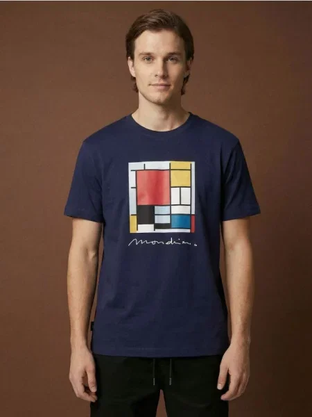 Sinsay koszulka z nadrukiem granatowy