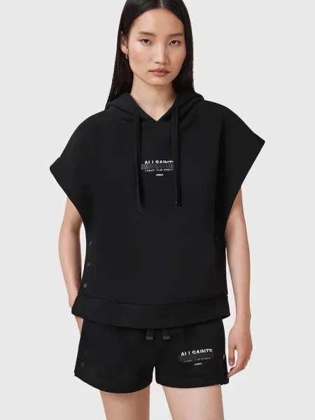 AllSaints bluză SORRI cu glugă cu imprimeu negru