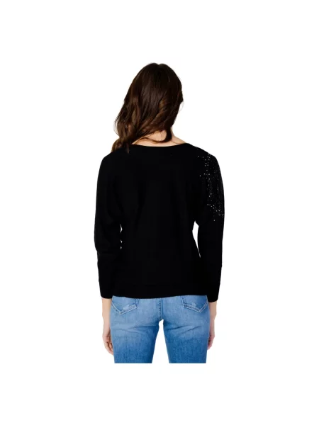 Sweter z dzianiny z obszyciem ozdobnymi kamieniami model ‘LESLIE’ Guess czarny