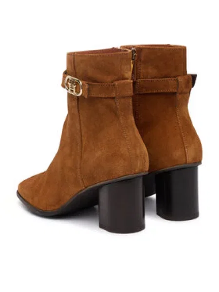 Členková obuv Tommy Hilfiger Th Strap Suede Block Heel Boot Tmavo béžová