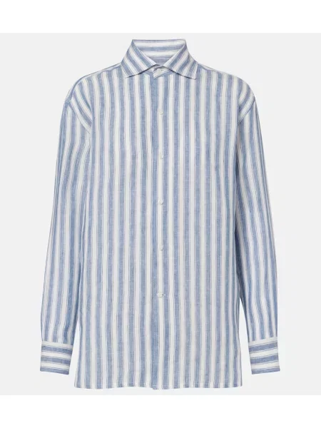 Cămașă Ralph Lauren Collection de in cu dungi albastru