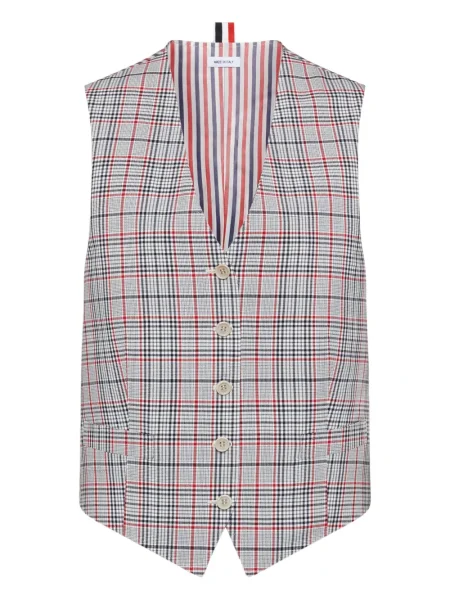 Vestă Thom Browne în carouri gri