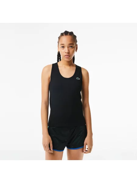 Lacoste SPORT Kadın Slim Fit Bisiklet Yaka Siyah T-Shirt