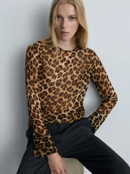 MANGO Bluza STARK bež / rjava črna