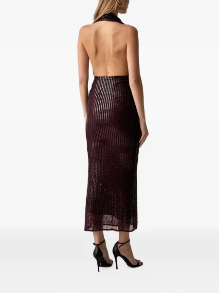 Rochie midi Bardot cu paiete cu gât halter violet