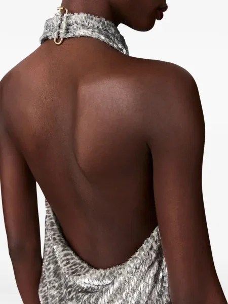 Top Stella Mccartney de catifea cu gât halter argintiu